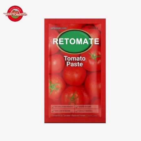 Pasta de tomate en bolsas rojas y planas 80 g para uso y almacenamiento sin esfuerzo