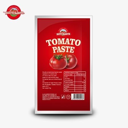 Saquetas planas de pasta de tomate de 70 gramos a precio de fábrica disponibles con niveles de pureza que van desde el 30% hasta el 100%
