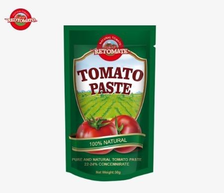 50g de pasta de tomate en bolsita de pie cumple con las normas ISO HACCP y BRC, así como con las regulaciones de producción de la FDA