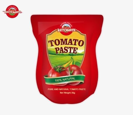 56 g de pasta de tomate en bolsita plana con concentraciones de 28-30% 22-24% y 18-20%