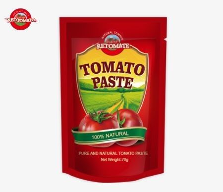 Bolsas de pasta de tomate de 70 g de primera calidad con doble concentración disponibles en diseños planos y en pie