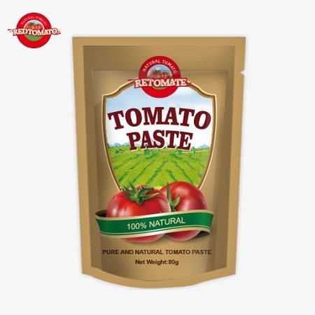 80 g de pasta de tomate en bolsa doble concentrado, con una pureza que oscila entre el 30% y el 100%