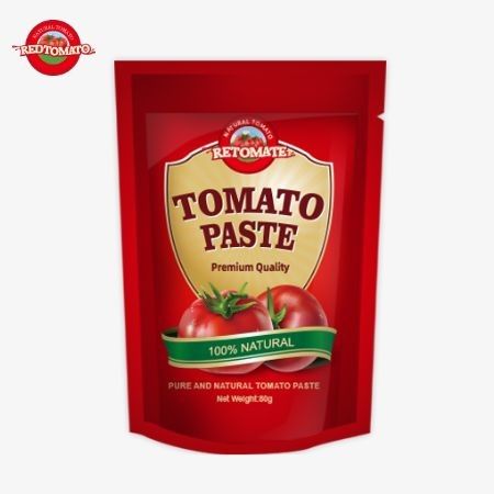 80 g de pasta de tomate doble concentrada en una bolsa de pie con niveles de pureza que van desde el 30% hasta el 100%