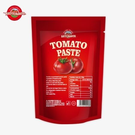 Una bolsa de 80 g con pasta de tomate doble concentrado con niveles de pureza que van desde el 30% hasta el 100%