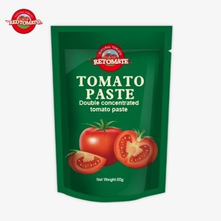 Bolsa de 80 g de pasta de tomate de doble concentración con niveles de pureza que van desde el 30% hasta el 100%