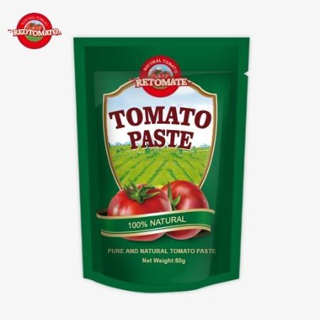 Se ofrece una bolsa de 80 g de pasta de tomate doble concentrado con niveles de pureza que van del 30% al 100%