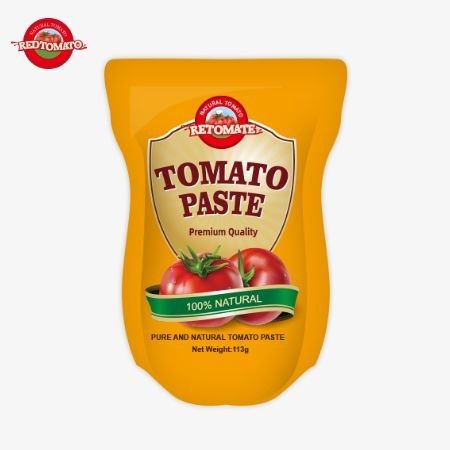 113g En la fábrica de pasta de tomate en bolsas de pie ISO HACCP BRC y FDA Estándar de producción