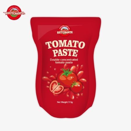 La fábrica de pasta de tomate produce 113g de bolsas de pie siguiendo las normas de producción ISO HACCP BRC y FDA