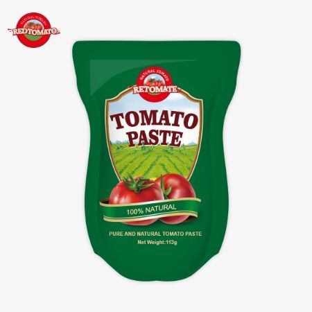 113g Bolsas de pasta de tomate de pie cumplen con las normas de producción ISO HACCP BRC y FDA