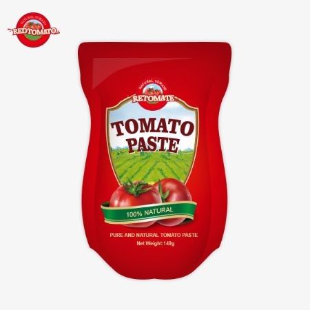 Saco de 140 g de pasta de tomate agrio y dulce, con una pureza que oscila entre el 22% y el 30%
