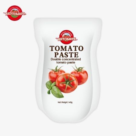 Saco de 140 g de pasta de tomate agrio y dulce, de pureza que oscila entre el 22% y el 30%