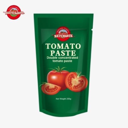 La bolsa de pasta de tomate de 200 gramos cumple con las normas ISO HACCP y BRC para garantizar el cumplimiento de los precios de fábrica