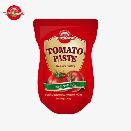 250g de pasta de tomate dulce y picante convenientemente empaquetada en una bolsa de pie con una pureza que oscila entre el 30% y el 100%.