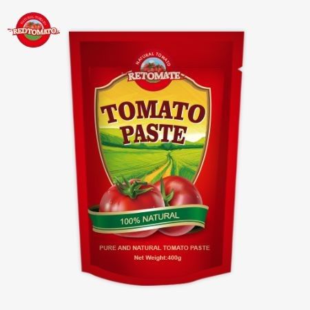 400 g de pasta de tomate en bolsita de pie conveniente saboroso y pureza que varía del 30% al 100%