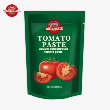 La bolsa de pasta de tomate de 500 gramos ofrece un embalaje conveniente rico en sabor y pureza que varía del 30% al 100%