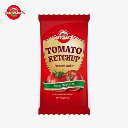 10 gramos de ketchup con un sabor agrio y dulce y un sabor natural puro