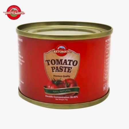Retomate Pasta de Tomate enlatada de 70 g con Brix 28–30% Disponible bajo marca propia. También incluye servicios completos de diseño de marca y empaque.