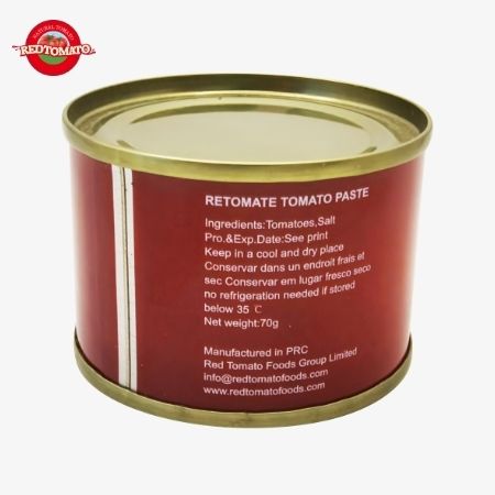 Retomate Pasta de Tomate enlatada de 70 g con Brix 28–30% Disponible bajo marca propia. También incluye servicios completos de diseño de marca y empaque.
