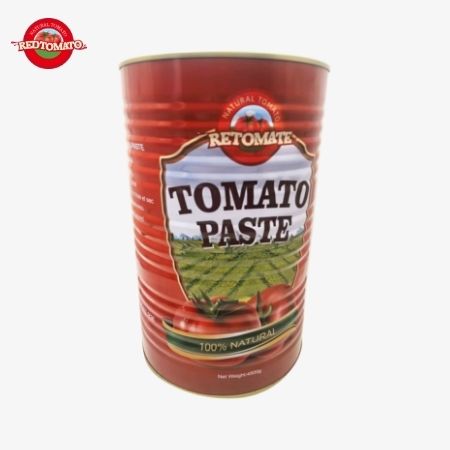 Retomate 4500g de pasta de tomate enlatada (Brix 28 ¢ 30%) está disponible bajo nuestra marca con servicios completos de diseño de marca y embalaje
