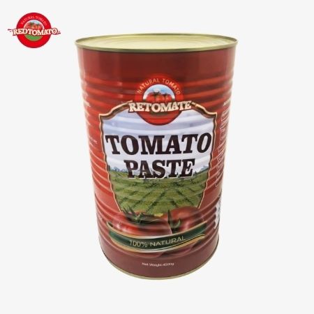 Retomate 4500g de pasta de tomate enlatada (Brix 28 ¢ 30%) está disponible bajo nuestra marca con servicios completos de diseño de marca y embalaje