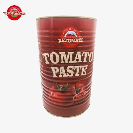 Retomate 4500g de pasta de tomate enlatada (Brix 28 ¢ 30%) está disponible bajo nuestra marca con servicios completos de diseño de marca y embalaje