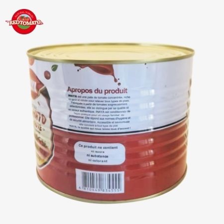 INAYA Pasta de tomate enlatada de 2200g con tapa dura para abrir, concentrada a Brix 28–30% Disponible con servicios de diseño de empaque.