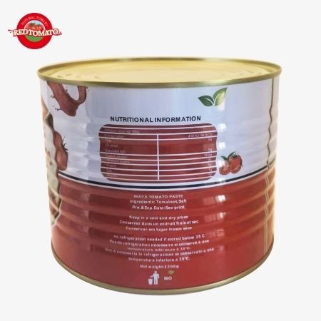 INAYA Pasta de tomate enlatada de 2200g con tapa dura para abrir, concentrada a Brix 28–30% Disponible con servicios de diseño de empaque.