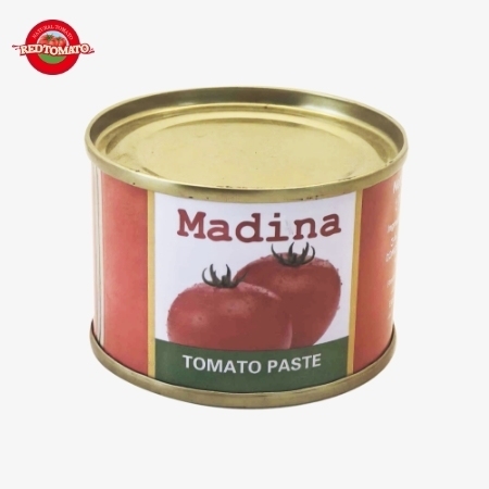 Madina 70g Pasta de tomate enlatada con Brix 28 ∼ 30% Proporcionar marca y diseño de embalaje