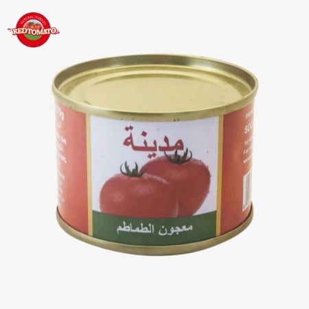 Madina 70g Pasta de tomate enlatada con Brix 28 ∼ 30% Proporcionar marca y diseño de embalaje