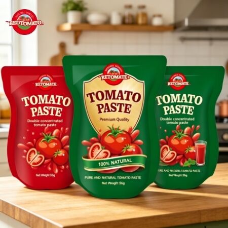 Bolsa autosoportante de pasta de tomate doblemente concentrada de 56 g con pureza del 28% al 100%