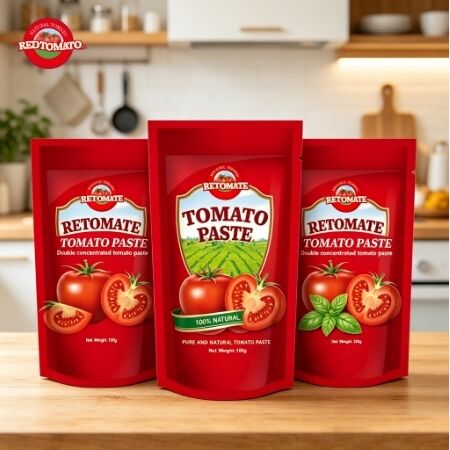 Pasta de tomate de triple concentración de alta pureza en bolsa vertical de 100 g para una cocción versátil