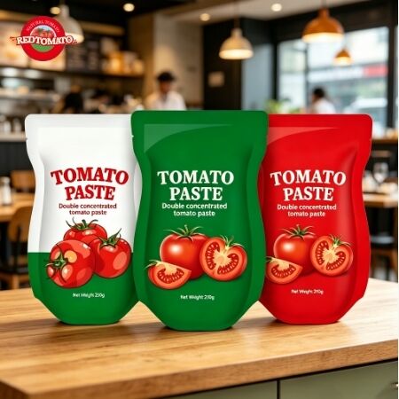 210 g de pasta de tomate en bolsita de pie ISO HACCP BRC FDA Certificado para fácil almacenamiento y frescura