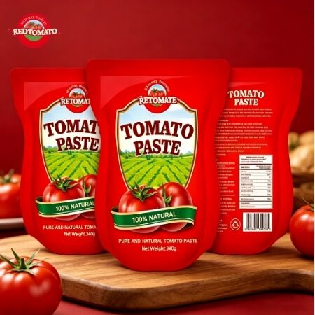 Pasta de tomate en bolsita de pie 340 g con certificaciones ISO, HACCP, BRC y triple concentración