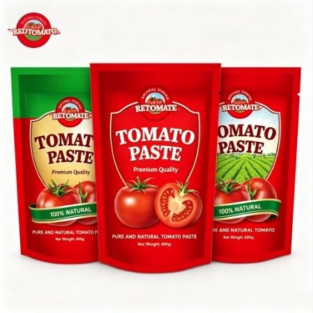 Pasta de tomate en bolsita vertical de 400 g con pureza del 30% al 100%, triple concentración y certificación ISO, HACCP, BRC y FDA