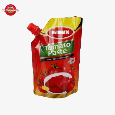 50g-500g de pasta de tomate doble concentrado en bolsas de pie con grifos