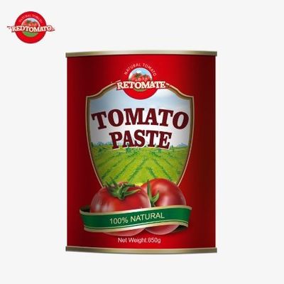 Meticulosamente fabricada en China Nuestra pasta de tomate enlatada de 850 g de calidad superior cuenta con una concentración de Brix del 28/30%