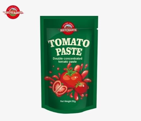 Práctico sachet de pasta de tomate en pie 50g doble concentrado
