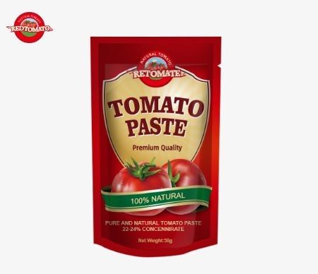 50g de pasta de tomate en bolsita de pie cumple con las normas ISO HACCP y BRC, así como con las regulaciones de producción de la FDA