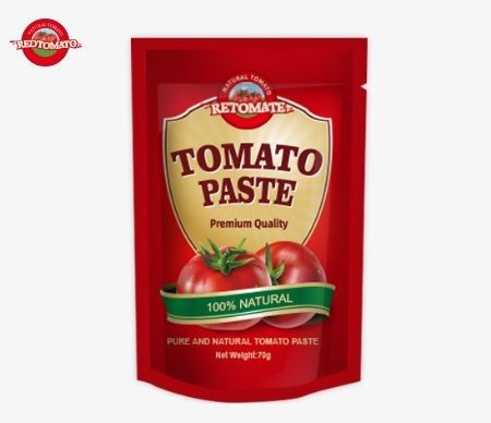 Bolsas de pasta de tomate de primera calidad de doble concentración, disponibles en diseños planos y en pie, con un peso de 70 g cada una