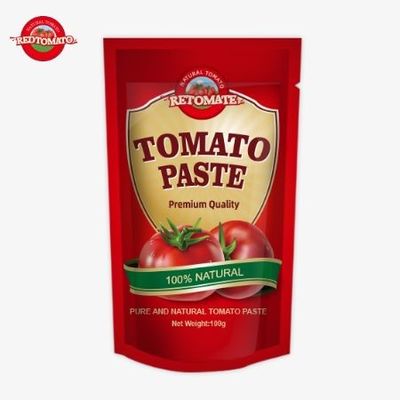OEM 100g Stand-Up Sachet contiene pasta de tomate doble concentrado con una pureza que oscila entre el 30% y el 100%