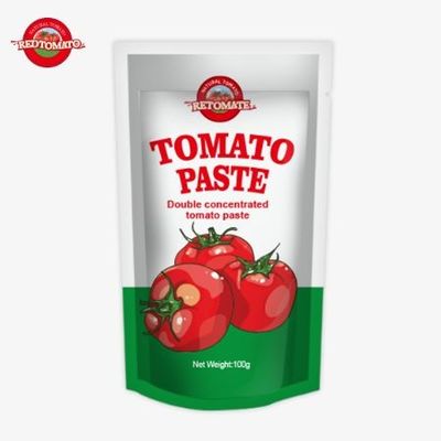 Envasado en una pasta de tomate de 100 gramos con 100% de pureza.