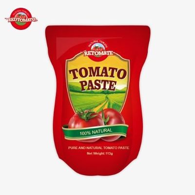 La fábrica de pasta de tomate produce 113g de bolsas de pie siguiendo las normas de producción ISO HACCP BRC y FDA