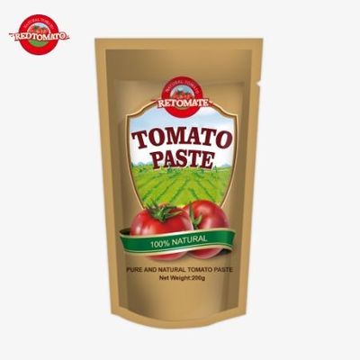 Certificado por la FDA 200 g de pasta de tomate doble concentrado en bolsas de pie