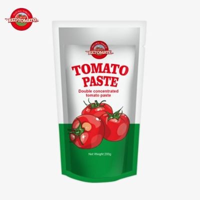 La bolsa de pasta de tomate de 200 gramos cumple con las normas ISO HACCP y BRC para garantizar el cumplimiento de los precios de fábrica