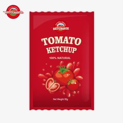 Sachet de ketchup de tomate OEM de 36 g con sabor natural puro cumple con las normas ISO HACCP BRC y FDA