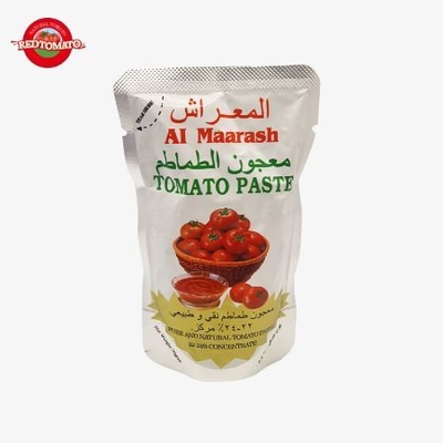 Sobres de 70 g de pasta de tomate concentrada con un nivel Brix de 22–24%. Proporcionar diseño de marca y empaque.