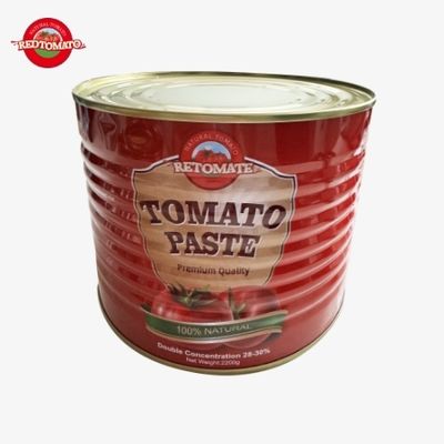 Pasta de tomate enlatada Retomate 2200g con un Brix de 28–30% disponible como nuestra marca y con un servicio completo de diseño de marca y embalaje