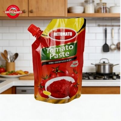 340 g de pasta de tomate doble concentrado Brix 28-30% en bolsita con salpicadura