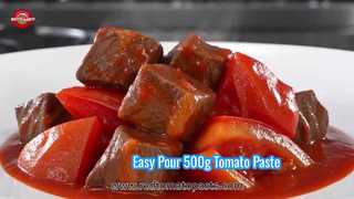 Pasta de tomate doble concentrada envasada en sobres con pico, tamaños disponibles: 50 g a 500 g